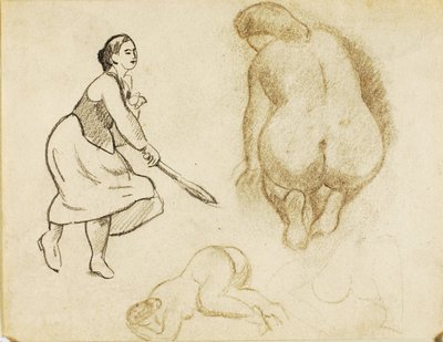 Frau mit Tennisschläger und zwei Figurenstudien von Carl Newman
