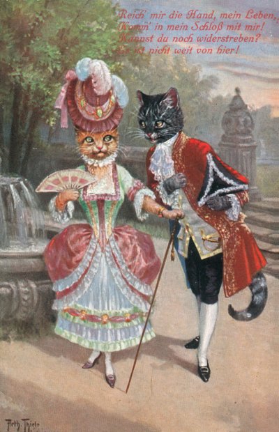 Humorvolle Katzenpostkarte von Carl Robert Arthur Thiele
