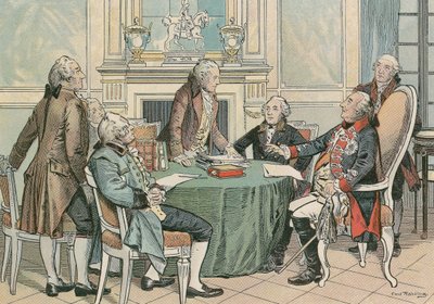 Friedrich Wilhelm II., König von Preußen (1744-1797) bei einer Beratung über das Preußische Allgemeine Landrecht (um 1790) von Carl Rohling