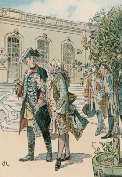 Friedrich der Große (1712-1786) im Gespräch mit dem französischen Philosophen Voltaire (1694-1778) von Carl Rohling