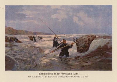Bernstein sammeln in der Ostsee, Ostpreußen von Carl Saltzmann