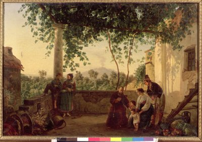 Terrasse eines Hauses in der Nähe von Neapel mit Blick auf den Vesuv, 1833 von Carl Wilhelm Goetzloff