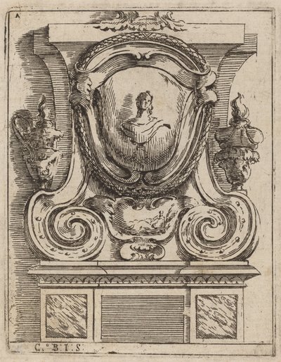 Architektonisches Motiv mit Büste und zwei Lampen von Carlo Antonio Buffagnotti