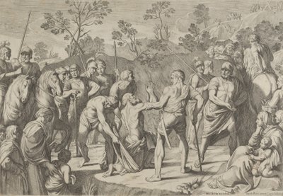 Heiliger Andreas kniend im Gebet, als er zum Kreuz geführt wird, nach Reni, 1650-80 von Carlo Cesi