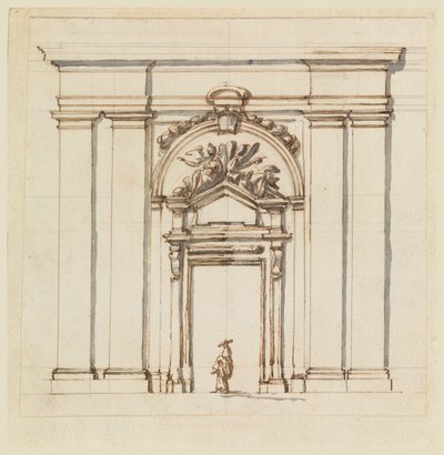 Entwurf für den Abschnitt eines Teils einer Wand mit einer Tür von Carlo Marchionni