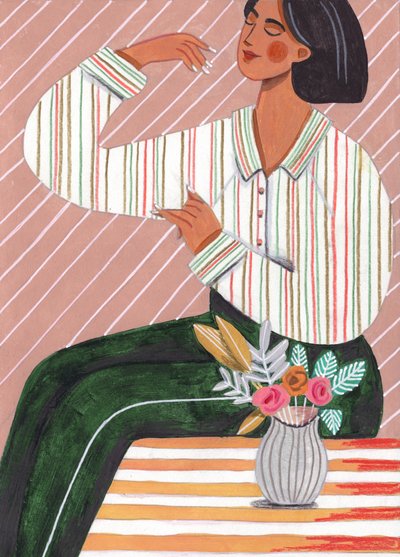 Frau im gestreiften Hemd und grünen Hosen von Caroline Bonne Müller