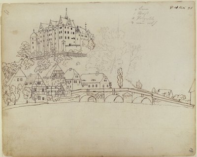 Ansicht von Nossen in Sachsen mit Burg und Brücke von Caspar David Friedrich