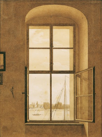 Blick aus dem Fenster des Künstlers, rechtes Fenster von Caspar David Friedrich