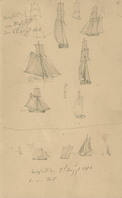 Studien von Segelschiffen von Caspar David Friedrich