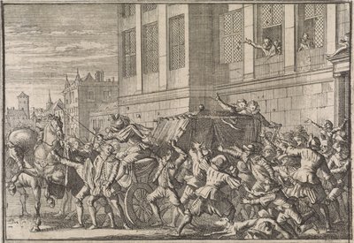 Angriff in Madrid auf die Kutsche des Grafen von Olivares, Gaspard de Guzmán, 1643 von Caspar Luyken (attributed to)