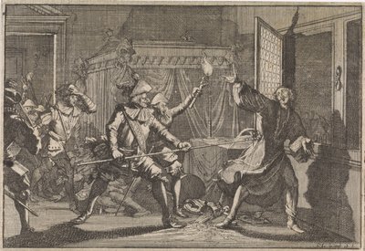 Albrecht von Wallenstein, Herzog von Friedland, wird von seinen eigenen Soldaten ermordet, 1634 von Caspar Luyken (attributed to)