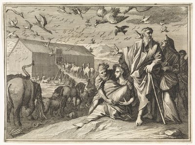 Noah und seine Familie begeben sich zur Arche von Caspar Luyken