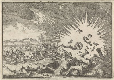 Explosion eines französischen Pulvermagazins während der Belagerung von Namur, 1640 von Caspar Luyken
