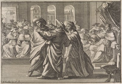 Während der Wahl von Urban VIII geraten Kardinal Borja und Kardinal Antonio Barberini aneinander, 1632 von Caspar Luyken