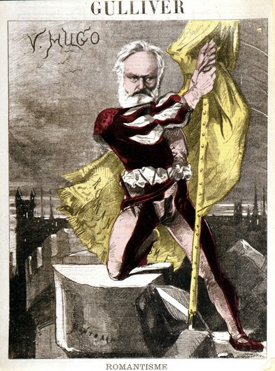 Karikatur von Victor Hugo von Georges Montbard (1841-1905). „Gulliver - Romantik“ von Charles Auguste Loye