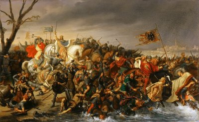 Lothar von Frankreich besiegt Kaiser Otto II. am Ufer der Aisne, Oktober 978 von Charles Barthelemy Jean Durupt