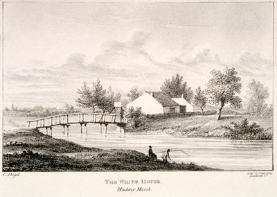 Das Weiße Haus am Ufer des River Lea, Hackney Marsh, London, um 1830 von Charles Bigot