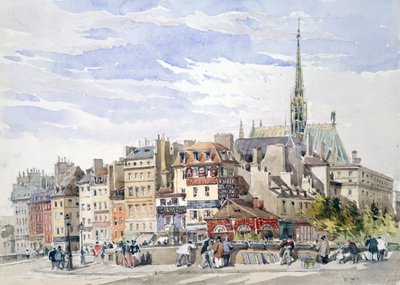 Sainte-Chapelle und das Palais de Justice am Quai Pont Saint-Michel, Aquarell von Charles Claude Pyne