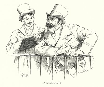 Buchmacher, der Quoten auf einer Rennbahn ausruft von Charles Edmund Brock