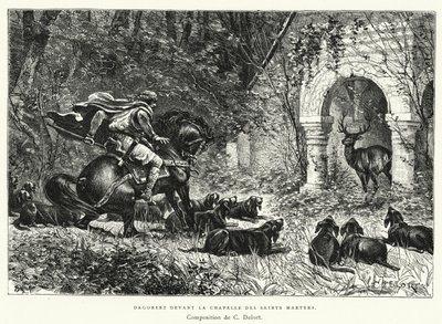 Dagobert vor der Kapelle der Heiligen Märtyrer (Stich) von Charles Edouard Delort