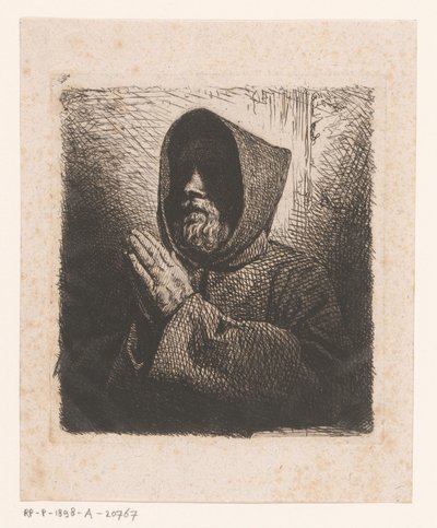 Kopf eines betenden Mönchs mit Bart von Charles Emile Jacque