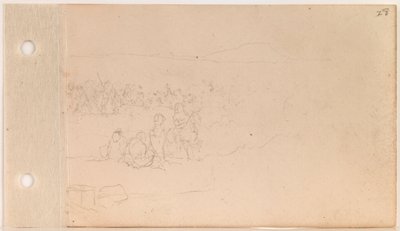 Pahtankas (Big Heads Band) Versammlung am Ufer (rechte Hälfte; Blätter 27 verso und 28 recto) von Charles Ferdinand Wimar