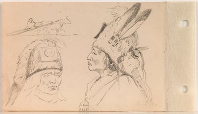 Studien von Palaneapape (Struck-by-Ree oder Struck-by-Arikara) und einem Hund Travois (Blatt 21 verso) von Charles Ferdinand Wimar