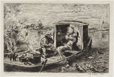 Eine Mahlzeit verschlingen von Charles Francois Daubigny