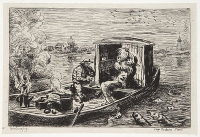 Eine Mahlzeit verschlingen von Charles Francois Daubigny