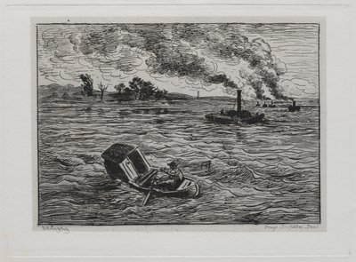 Die Bootsfahrt: Die Dampfschiffe oder Vorsicht vor den Dampfern, 1861 von Charles Francois Daubigny