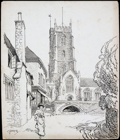 Ein Blick von Süden auf die Prioratskirche St. Georg, Dunster, Somerset von Charles George Harper