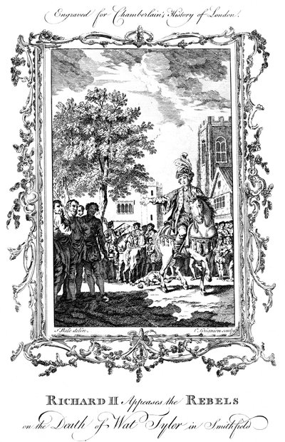 König Richard II. besänftigt die Rebellen nach dem Tod von Wat Tyler, Smithfield, 19. Jahrhundert von Charles Grignion