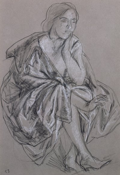 Studie einer sitzenden Frau, Sitzende Frau drapiert (Kreide auf Papier) von Charles Haslewood Shannon