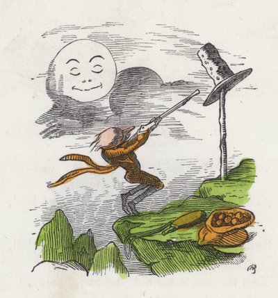 Mann, der auf seinen Hut schießt, frustriert darüber, den Mond nicht treffen zu können von Charles Henry (after) Bennett