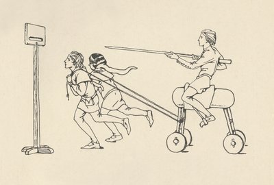 Jungen spielen beim Reiten auf der Quintain Romanze von Alexander, um 1340. Bodleian, 1931 von Charles Henry Bourne Quennell