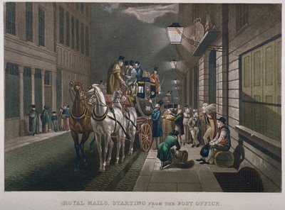 Postkutsche vor dem Hauptpostamt, Lombard Street, City of London, 1827 von Charles Hunt