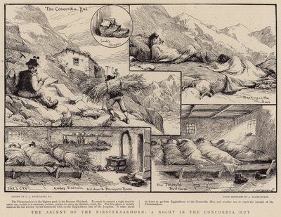 Der Aufstieg des Finsteraarhorns, eine Nacht in der Concordia-Hütte von Charles J. Staniland