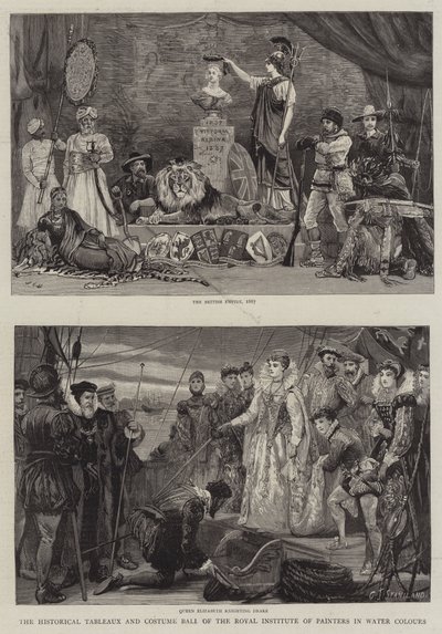 Die historischen Tableaux und Kostümball des Royal Institute of Painters in Water Colours von Charles J. Staniland