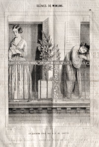 Szenen des Lebens: Ein viertes Stockwerk in der Rue N. D. de Lorette. Ich glaube, sie liest meinen Brief... von Charles Joseph Traviès de Villers