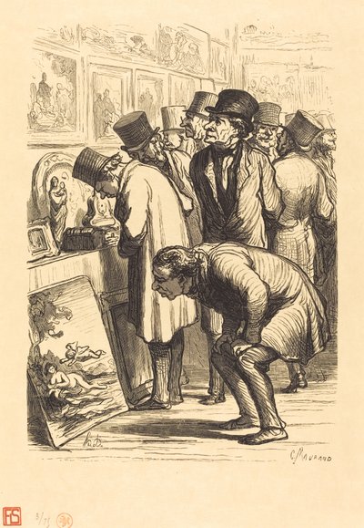 Ein Saal des Hotels Drouot an einem Ausstellungstag von Charles Maurand after Honoré Daumier