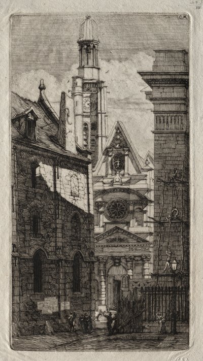 Radierungen von Paris: Kirche St. Stephan auf dem Berg von Charles Meryon