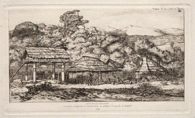 Einheimische Scheunen und Hütten in Akaroa, Banks Peninsula, 1845, 1865 von Charles Meryon