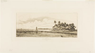 Ozeanien: Fischen, nahe Inseln mit Palmen in der Uea- oder Wallis-Gruppe, 1845 von Charles Meryon