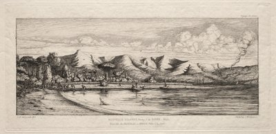 Seine-Fischen vor dem Holzkohlenbrenner-Punkt, Akaroa, Banks-Halbinsel, 1845 von Charles Meryon