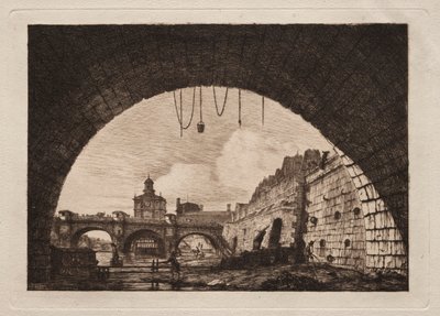Die Neue Brücke und die Samaritaine gesehen vom ersten Bogen, 1855 von Charles Meryon