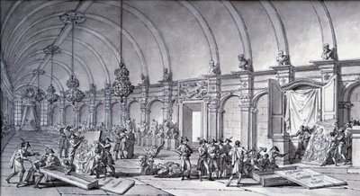 Plünderung von Kunstwerken unter Napoleon Bonaparte: „Die Madonna von Correggio (Antonio Correggio) wurde aus der Akademie von Parma genommen und im Mai 1796 den französischen Kuratoren übergeben“. Zeichnung mit chinesischer Tinte von Charles Meynier (1768 von Charles Meynier