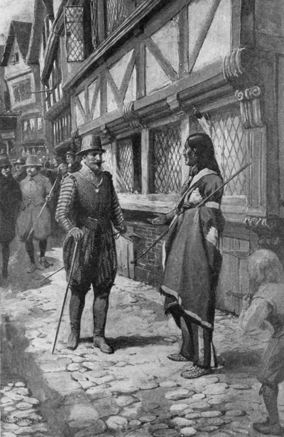 Kapitän John Smith trifft einen indianischen Freund aus Virginia beim Spaziergang durch The Strand in London von Charles Mills (after) Sheldon