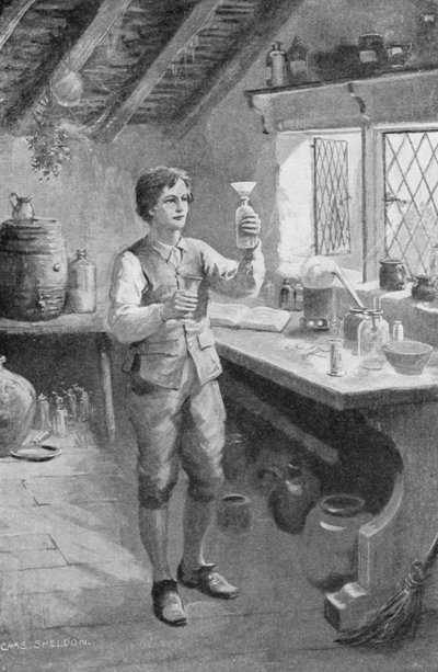 Der junge Humphry Davy bei seinen ersten Experimenten (Lithografie) von Charles Mills (after) Sheldon