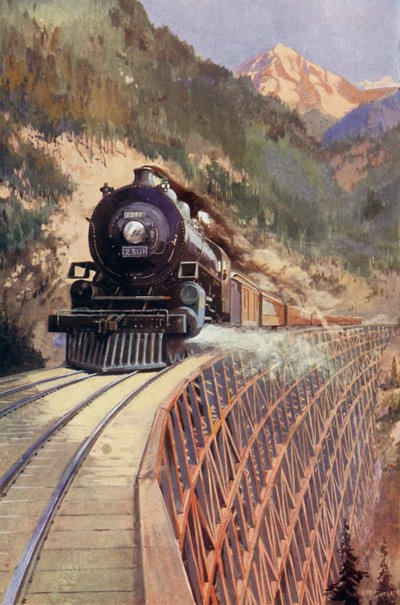 Zug überquert Schlucht in Nordamerika von Charles Mills after Sheldon