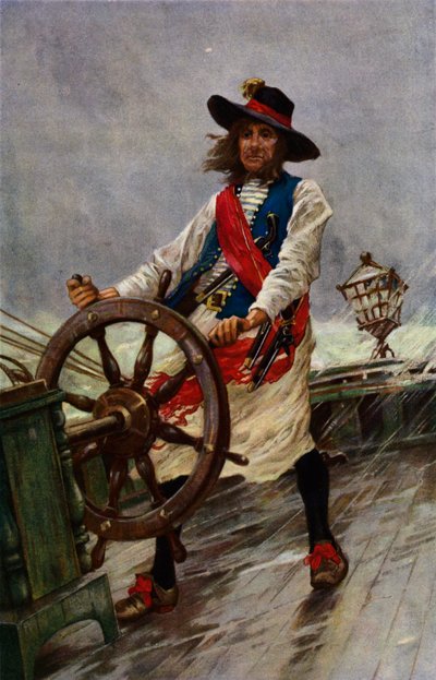 Ein Seeräuber, ein Matrose steuert ein Schiff im Sturm von Charles Murray (after) Padday